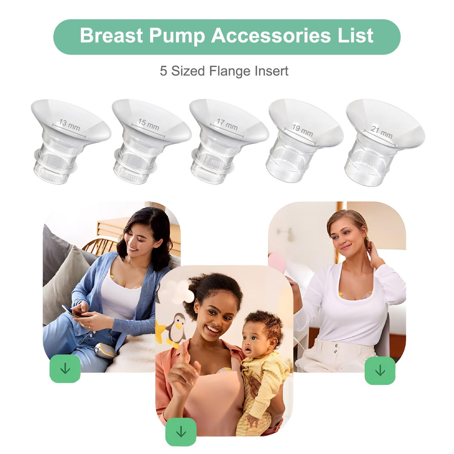Pdfans Flange Inserts 13/15/17/19/21Mm Compatible With Momcozy/Medela/Spectra/Tsrete S12 Pro/S12/S9 24Mm Shields/Flanges Breast