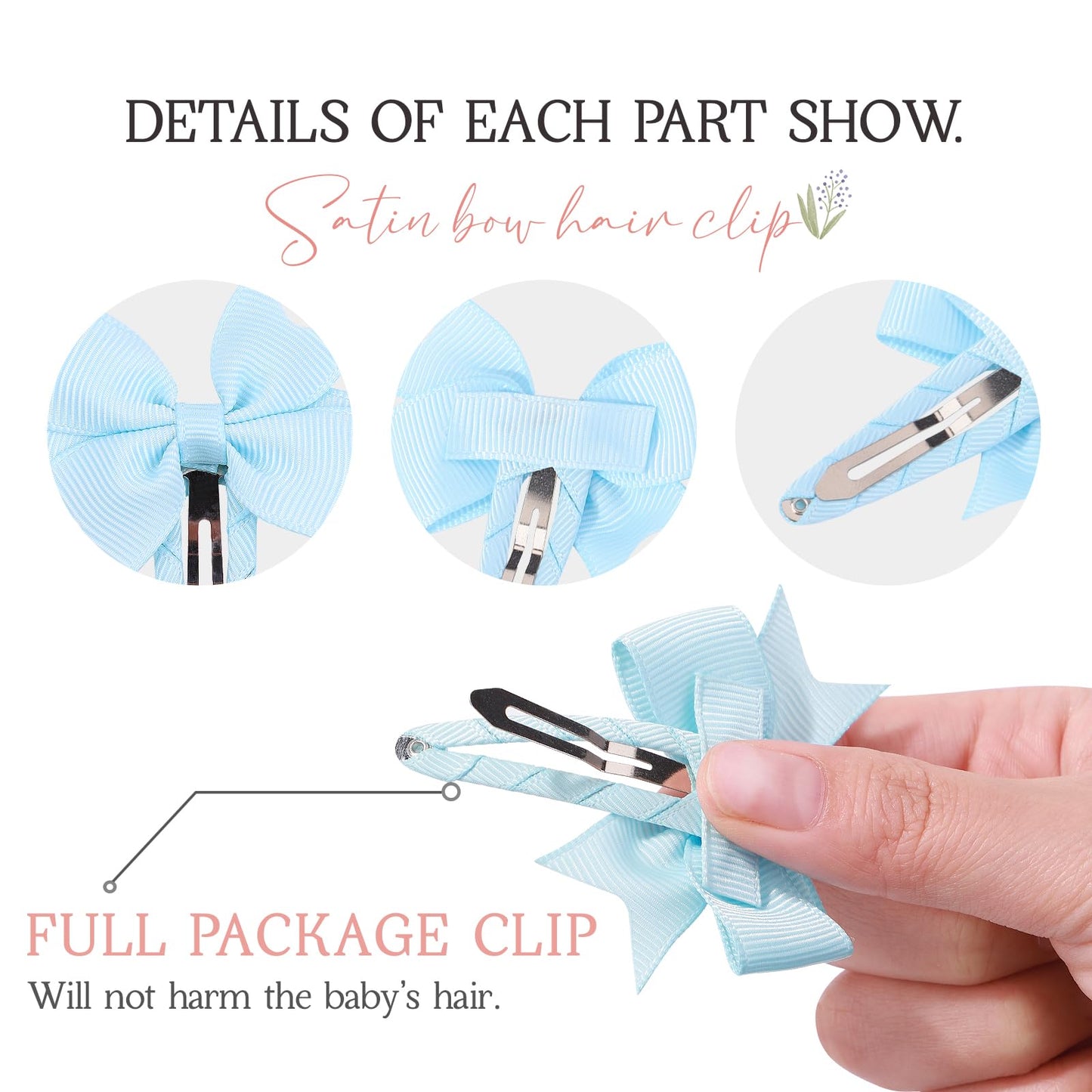 40Pcs Snap Baby Hair Bows Clips For Girls Grosgrain Ribbon Fully Wapped 2 Inch Infant Hair Barrettes Accessories For Baby Girls