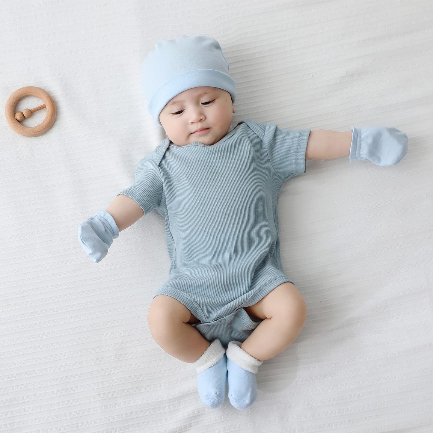 Mamimaka Baby Hat And Mittens Set Newborn Baby Hats Caps For Baby Boys Girls 0-6 Months 100% Cotton
