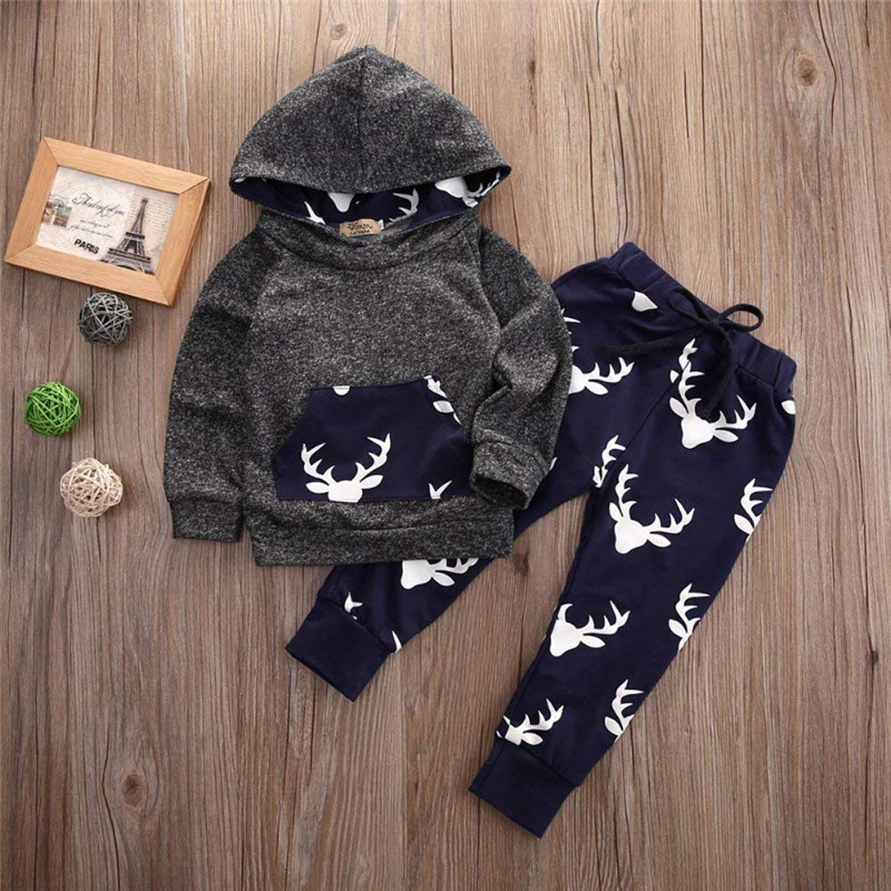 Oklady Infant Baby Boy Clothing Winter Deer Long Sleeve Hoodie Tops Sweatsuit Pants Outfit Set(3-6 Months)