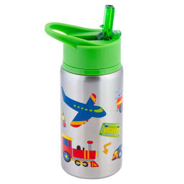 Stephen Joseph Stainless Steel Water Bottles, 18 Oz, Straw Lid, Reusable Tumbler, Insulated, Transportation