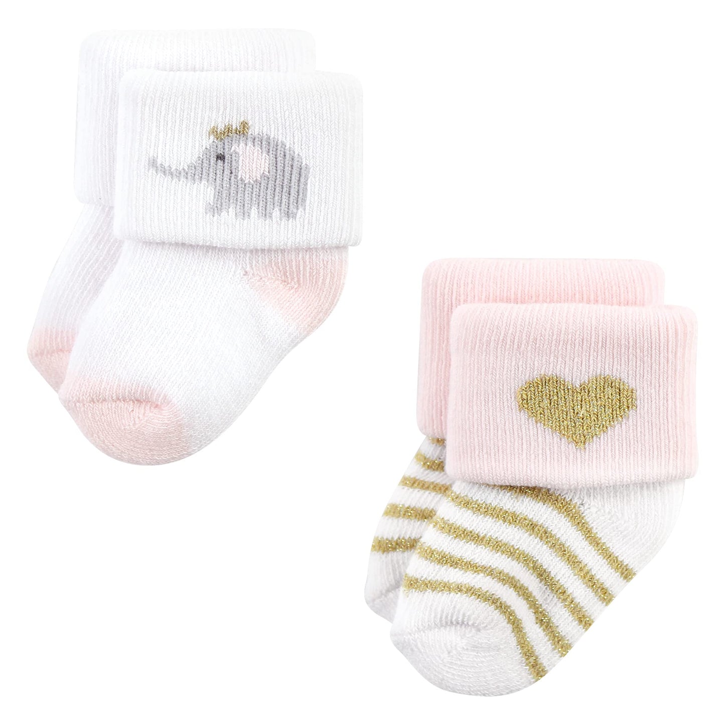 Hudson Baby Unisex Baby Cotton Rich Newborn And Terry Socks, Pink Gray Elephant, 0-6 Months