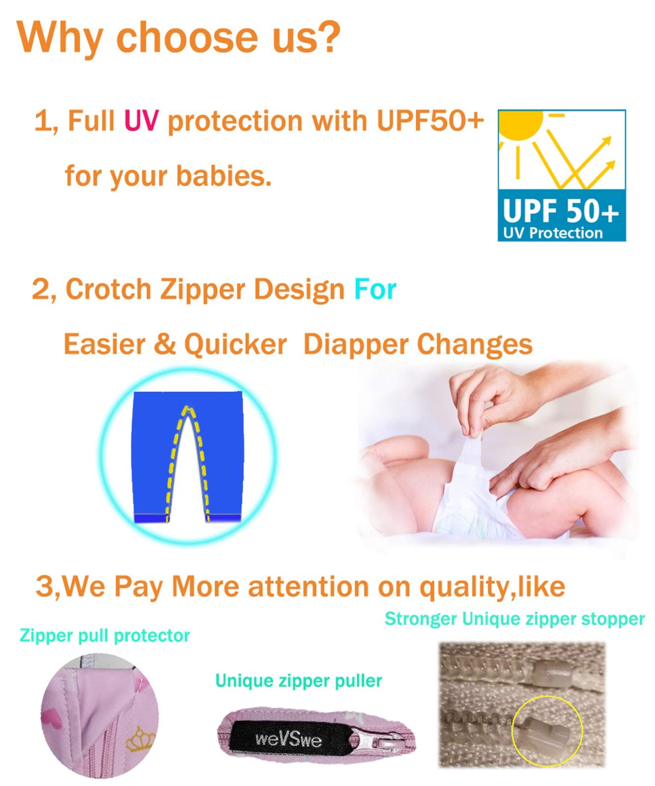 Wevswe Baby Toddler Girls Swimsuit Rash Guard One Piece Pink Heart Crotch Zipper Upf 50+ Protection For Easy Diaper Changes 12-1