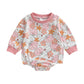Halloween Newborn Baby Girl Outfit Pumpkin Sweatshirt Romper Long Sleeve Romper Jumpsuit Infant Fall Winter Clothes (Flower, 0-3