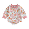 Halloween Newborn Baby Girl Outfit Pumpkin Sweatshirt Romper Long Sleeve Romper Jumpsuit Infant Fall Winter Clothes (Flower, 0-3