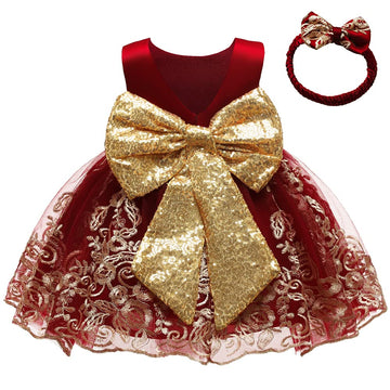 Flower Girls Dresses Wedding Baby Birthday Party Christmas Easter Pageant Event Prom Lace Dress (Burgundy,90)
