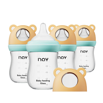 Yanyoyo Natural Glass Baby Bottle For Breastfeeding Babies, 5.4Oz Anti-Colic Baby Bottle With Natural Response Nipple(S), Clear,