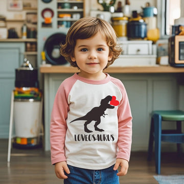 Aqylxlhh Toddler Boy Valentines Day Shirt Girls Heart Dinosaur Long Sleeve Raglan Kids Shirts For Valentines Pinktops 7T
