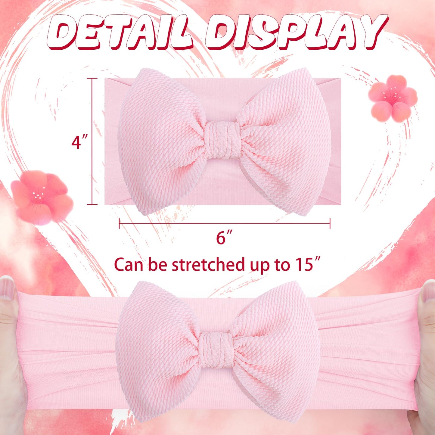 Yanjie Baby Girl Headbands - Nylon Bow Hair Accessories For Newborn Infants, Toddlers (0-6 Months) - Red, Pink