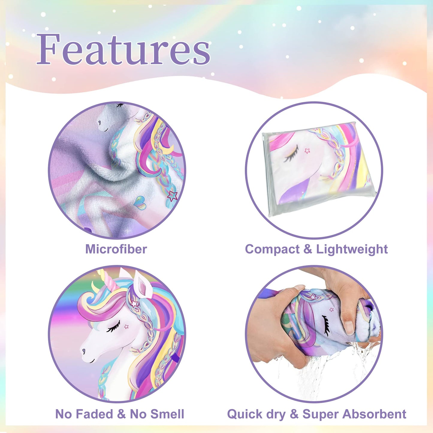 Unicorn Hooded Towel, Unicorn Beach Towel, Unicorn Towel For Girls 30' X 50', Pink Rainbow Microfiber Absorbent Quick Dry Bath