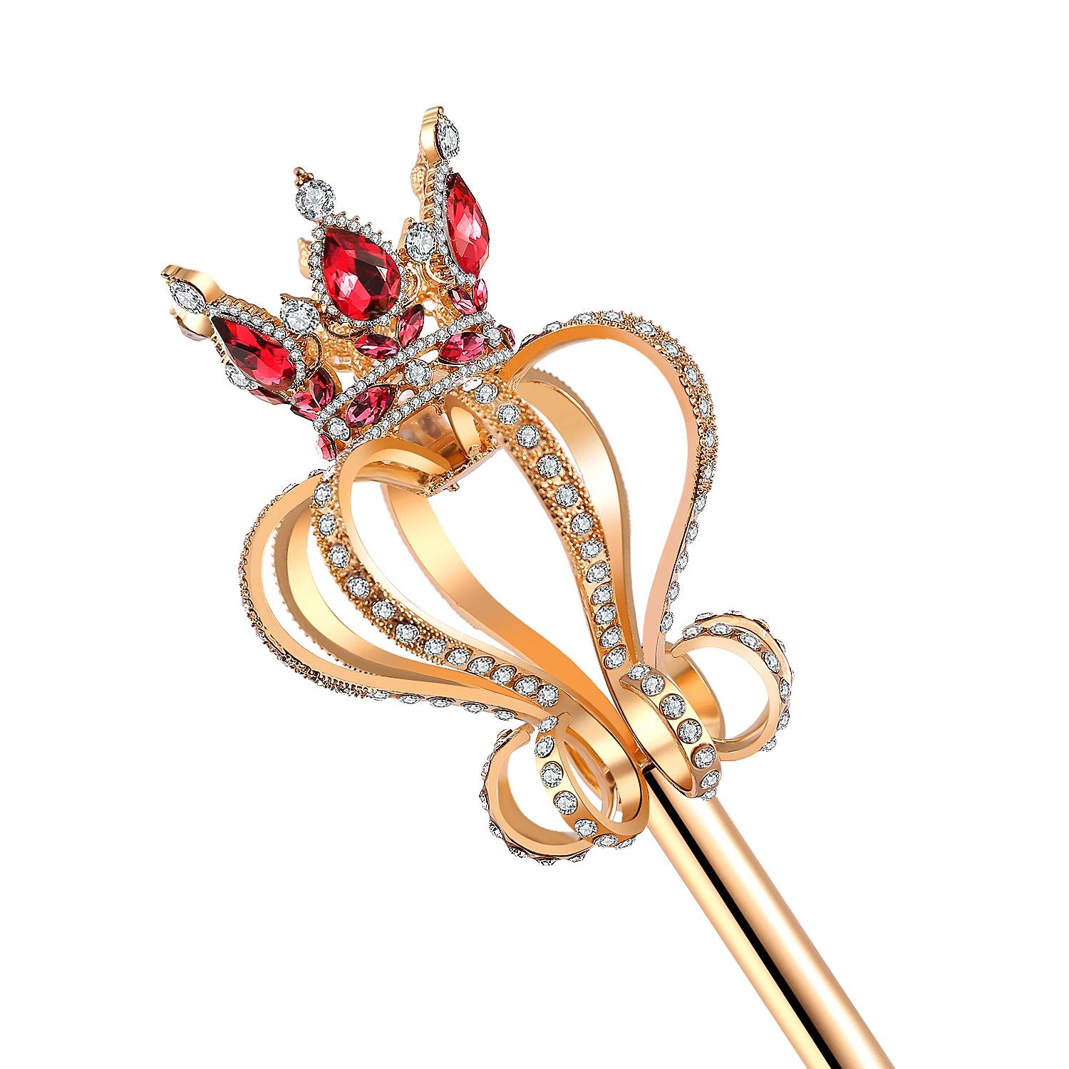 Pensoda Gold Pearl Rhinestone Scepter Festival Wand Pageant Costume Props (Gold-Red)