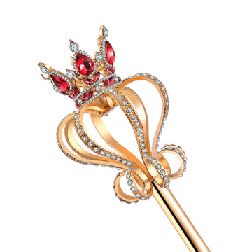 Pensoda Gold Pearl Rhinestone Scepter Festival Wand Pageant Costume Props (Gold-Red)