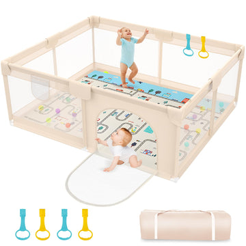 Abdtech Baby Playpen with Mat 79x71inch - Extra Large Play Pen for Babies and Toddlers Indoor & Outdoor Baby Playard with Soft B