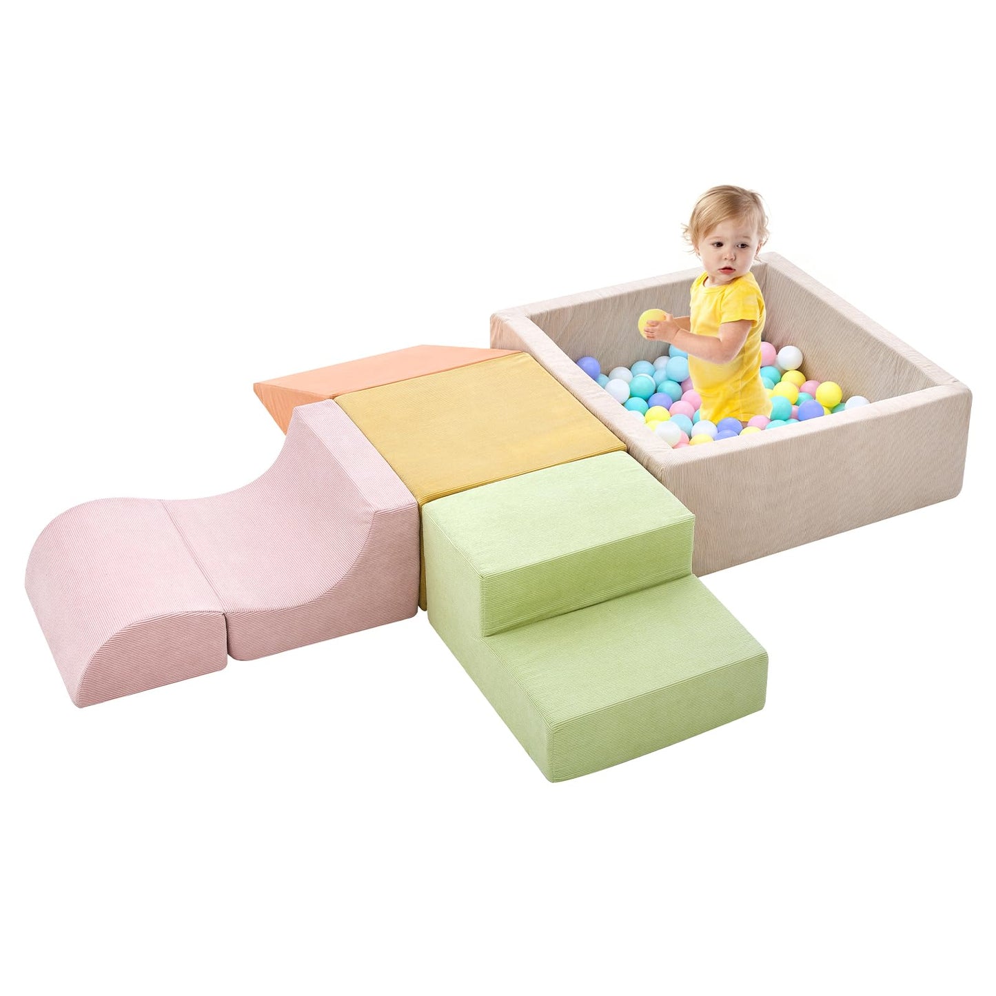 Quchi Climbing Toys For Toddlers, Toddler Climbing Toys Indoor, 5-Piece Foam Climbing Blocks With Ball Pit (Balls Not Included),