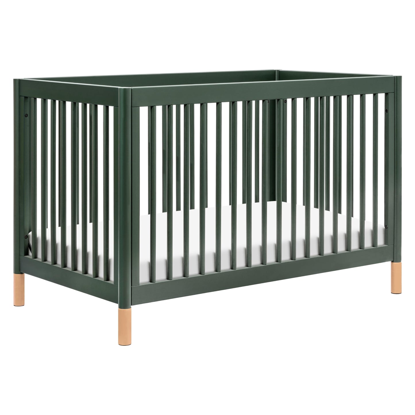 Babyletto Gelato 4-in-1 Convertible Crib with Toddler Bed Conversion in Forest Green with Vegan Blonde Leather Feet, Greenguard 