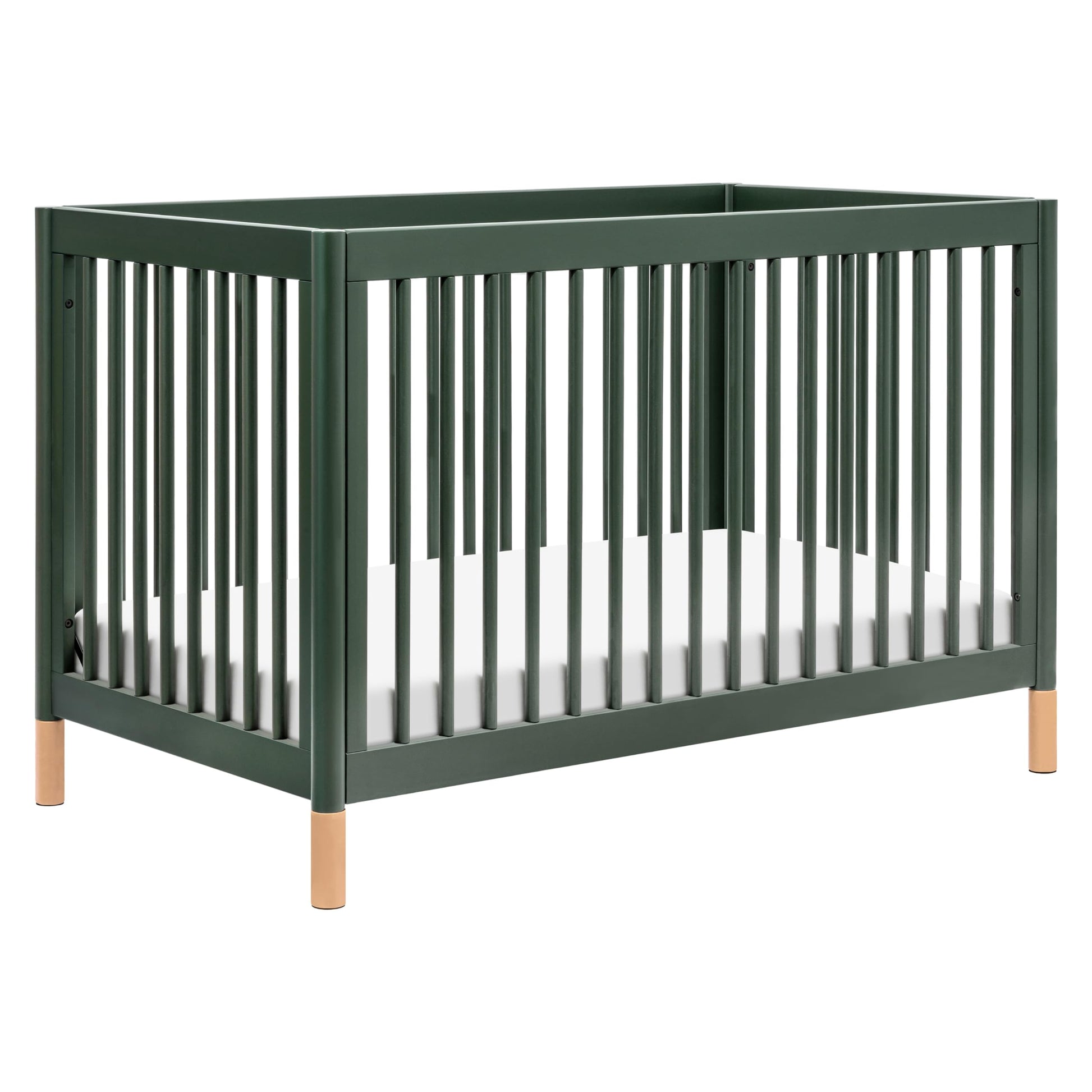 Babyletto Gelato 4-in-1 Convertible Crib with Toddler Bed Conversion in Forest Green with Vegan Blonde Leather Feet, Greenguard 