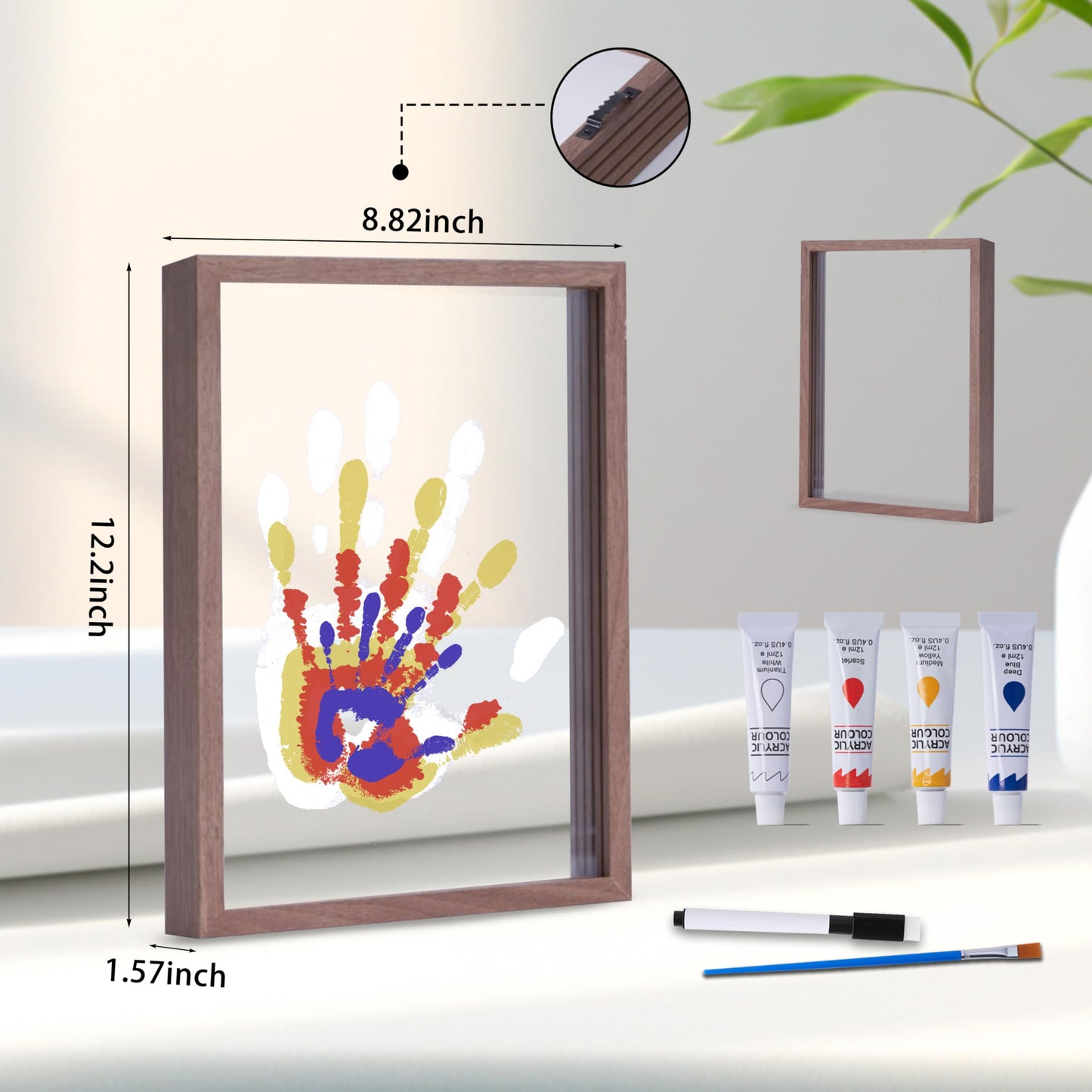CHERRY CHEERS Family Handprint Kit, DIY Craft Keepsake Wooden Frame, Endless Gift Set, Non-Toxic Paints, Transparent Sheets (Bro