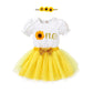 Happyma Baby Girls One 1St Birthday Outfit Sunflower Romper Tulle Tutu Skirt Sequin Bow Party Clothes Set White Yellow 12-18 Mon
