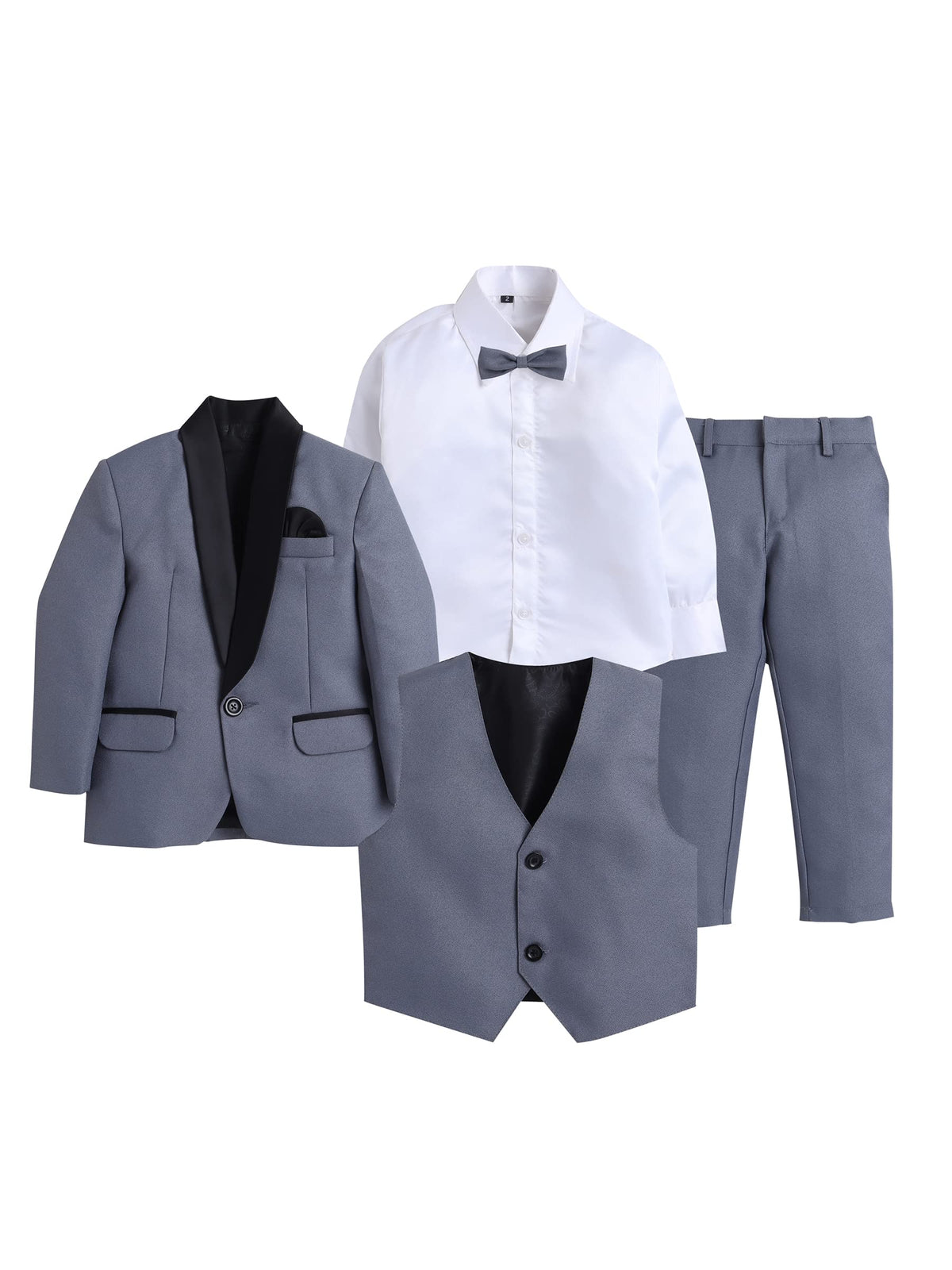 Jeetethnics Boys Grey Coat Suit Set With Waistcoat Shirt And Trousers (9103Dh)