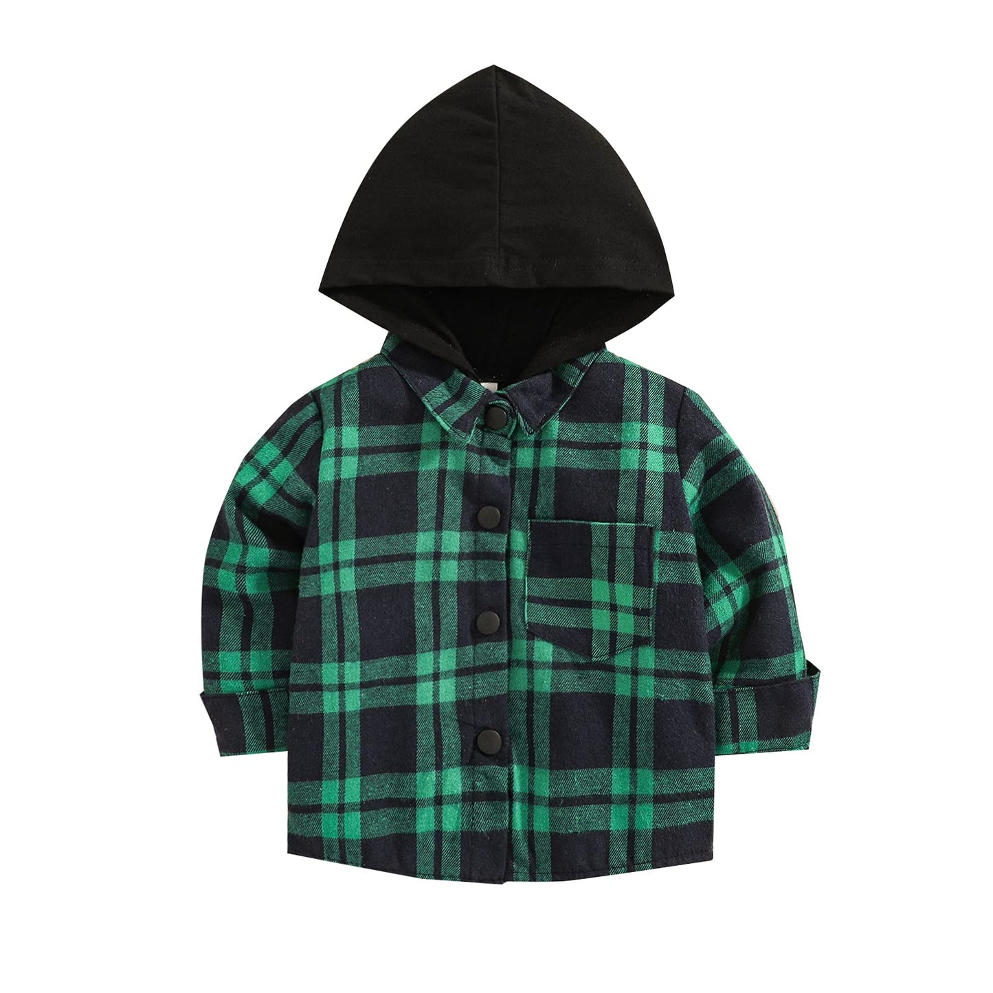 Kids Little Boys Girls Baby Long Sleeve Button Down Hooded Plaid Shirt Red Plaid Flannel Outfits (6-12 Months, Green)