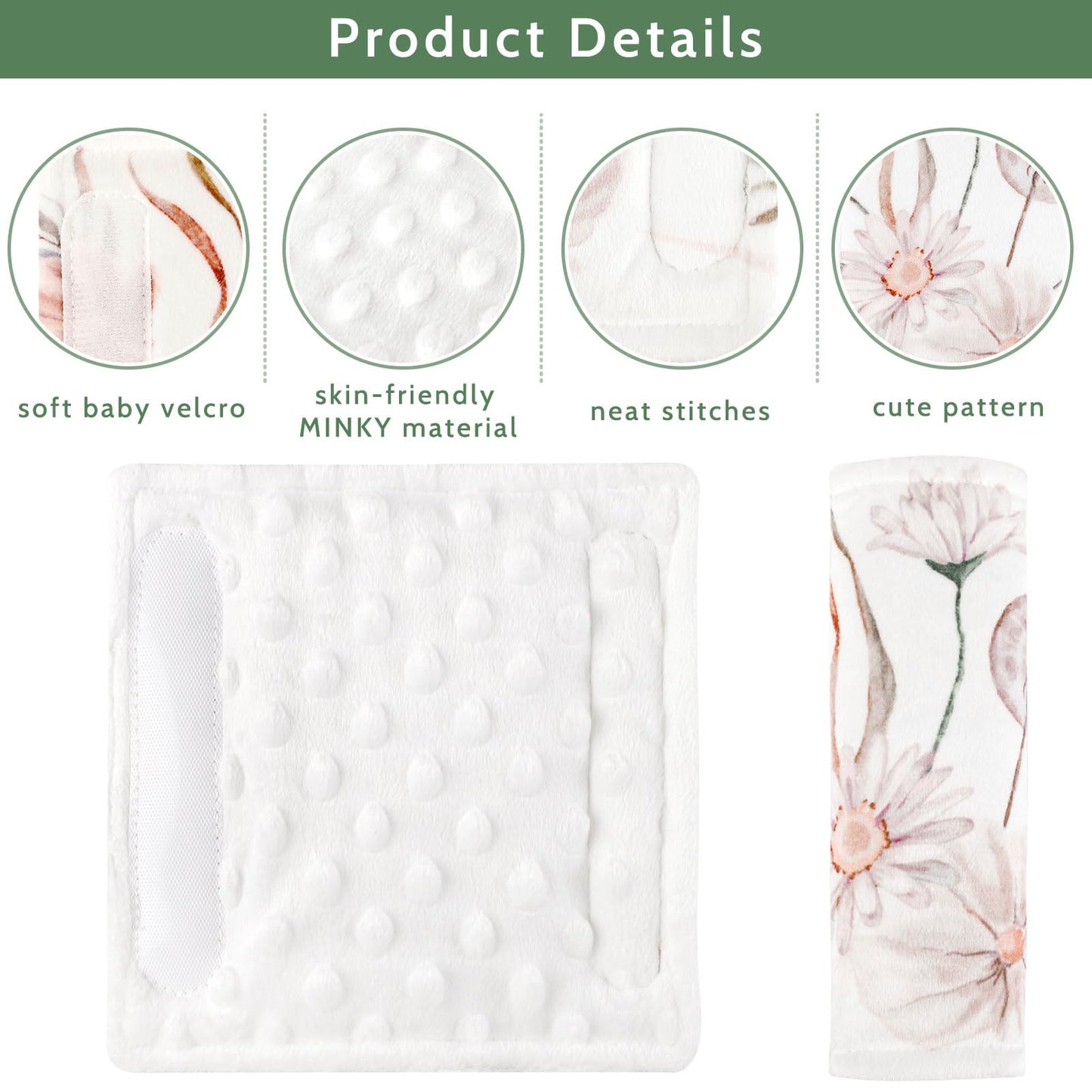 Caruili Carseat Strap Pads For Babies Girls, Double-Sided Use, Super Soft, Infant Car Seat Strap Covers, Seat Belt Covers For Ba