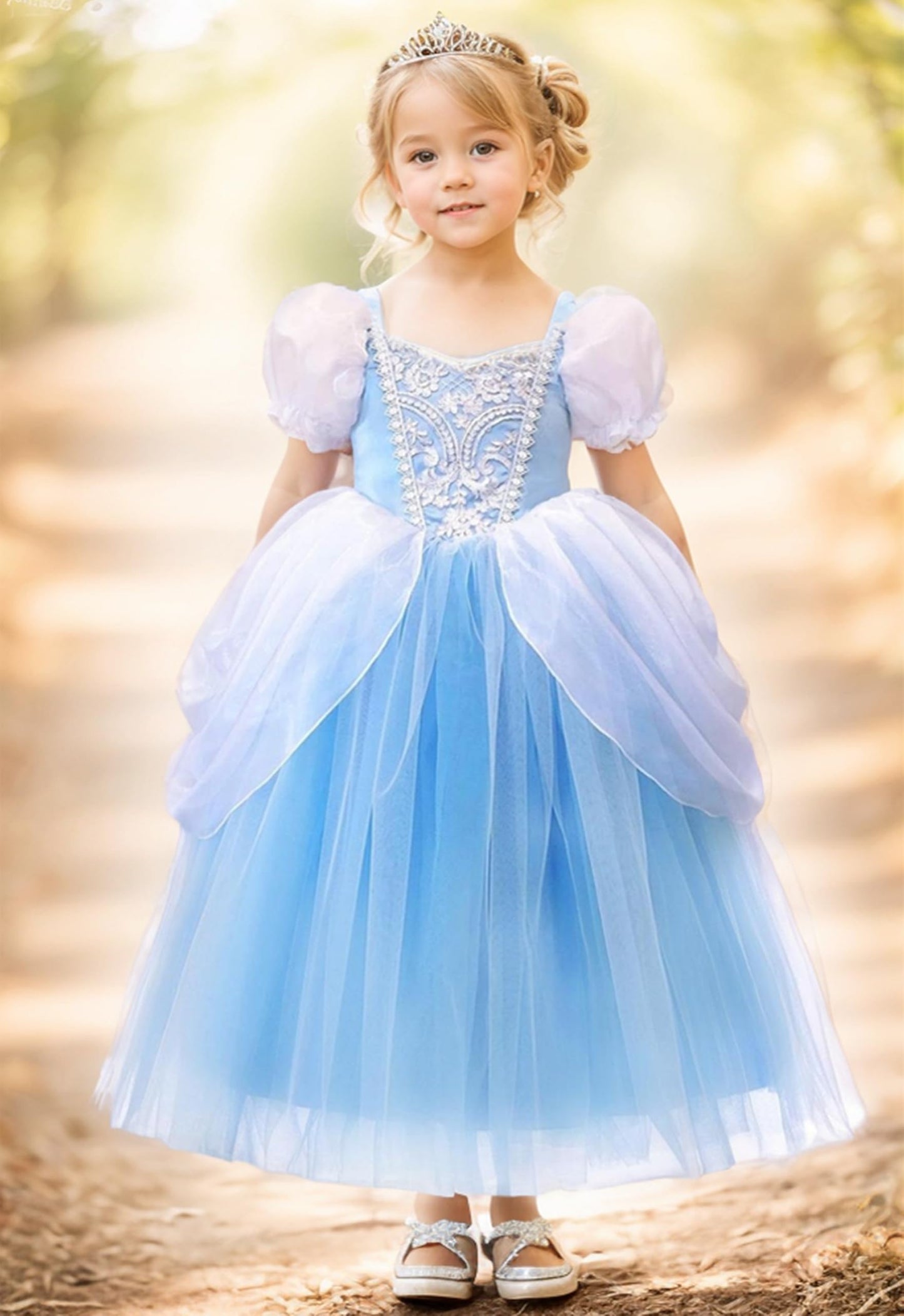 Axaxa Cinderella Princess Dress Girls Fancy Party Costume Halloween Christmas Cosplay Dress Up Outfit For 4-7 Years