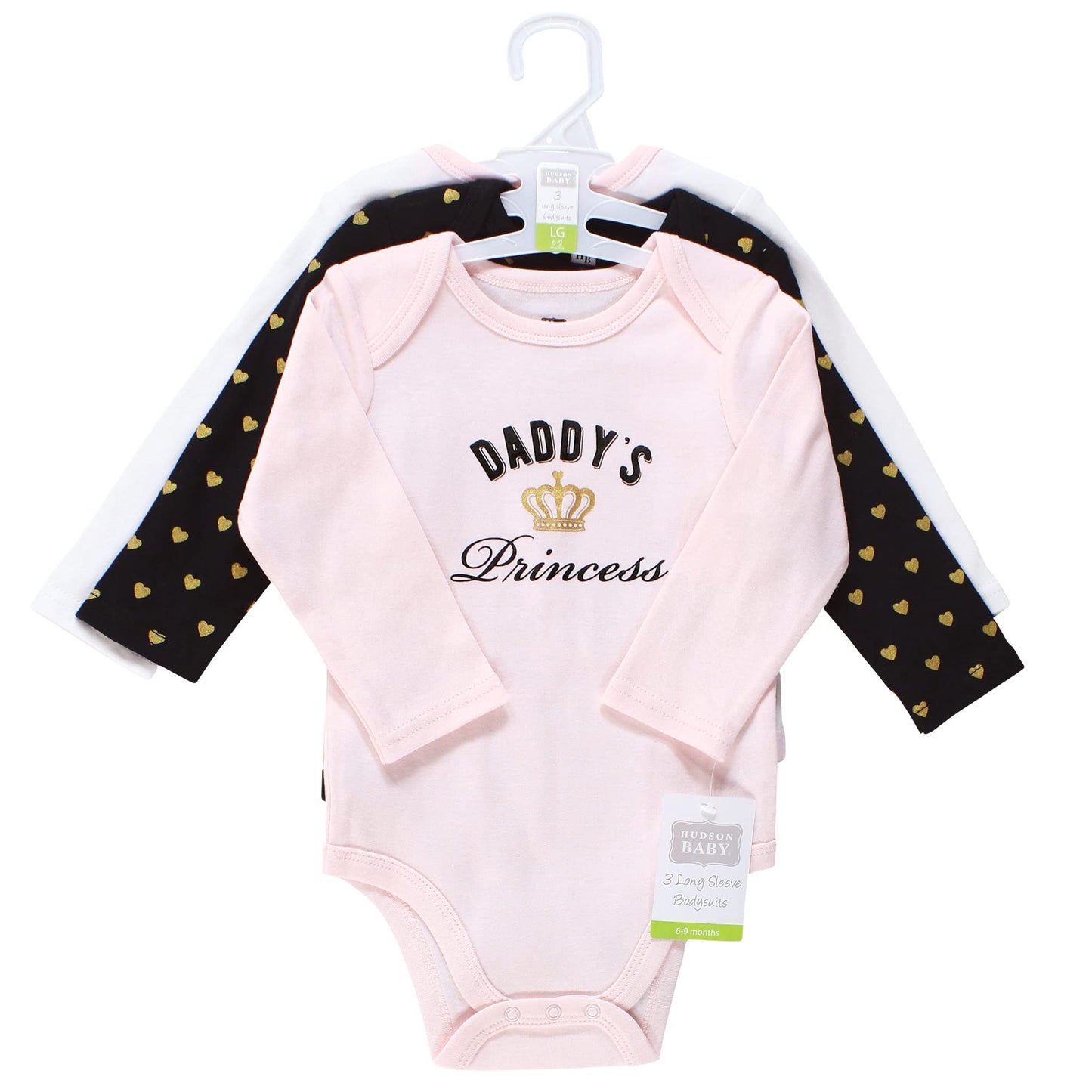 Hudson Baby Unisex Baby Cotton Long-Sleeve Bodysuits, Daddys Princess, 9-12 Months