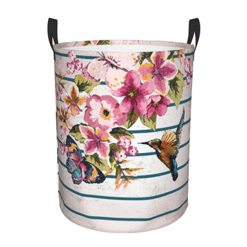 Pevtufa Bird And Floral Foldable Laundry Basket Organizer,Fabric Clothes Toy Storage Basket Nursery Hamper Storage Bin For House