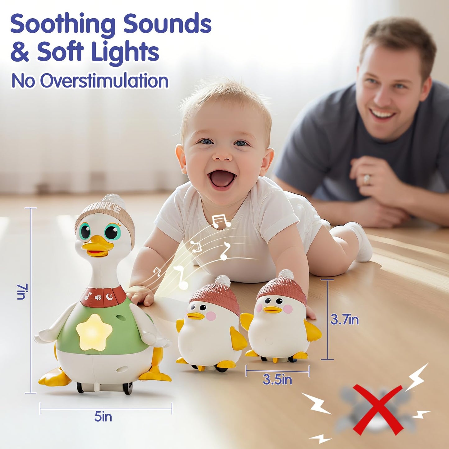 HOLA Baby Toys 6-12 Months Musical Dancing Duck Toy Set with Mama and Babys Tummy Time Toys, Crawling and Interaction Modes 1 Ye