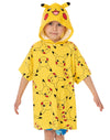 Pokemon Kids Towel Poncho | Yellow Anime Bath Towel with 3D Ears | Pikachu All Over Print Swimwear Graphic Changing Robe