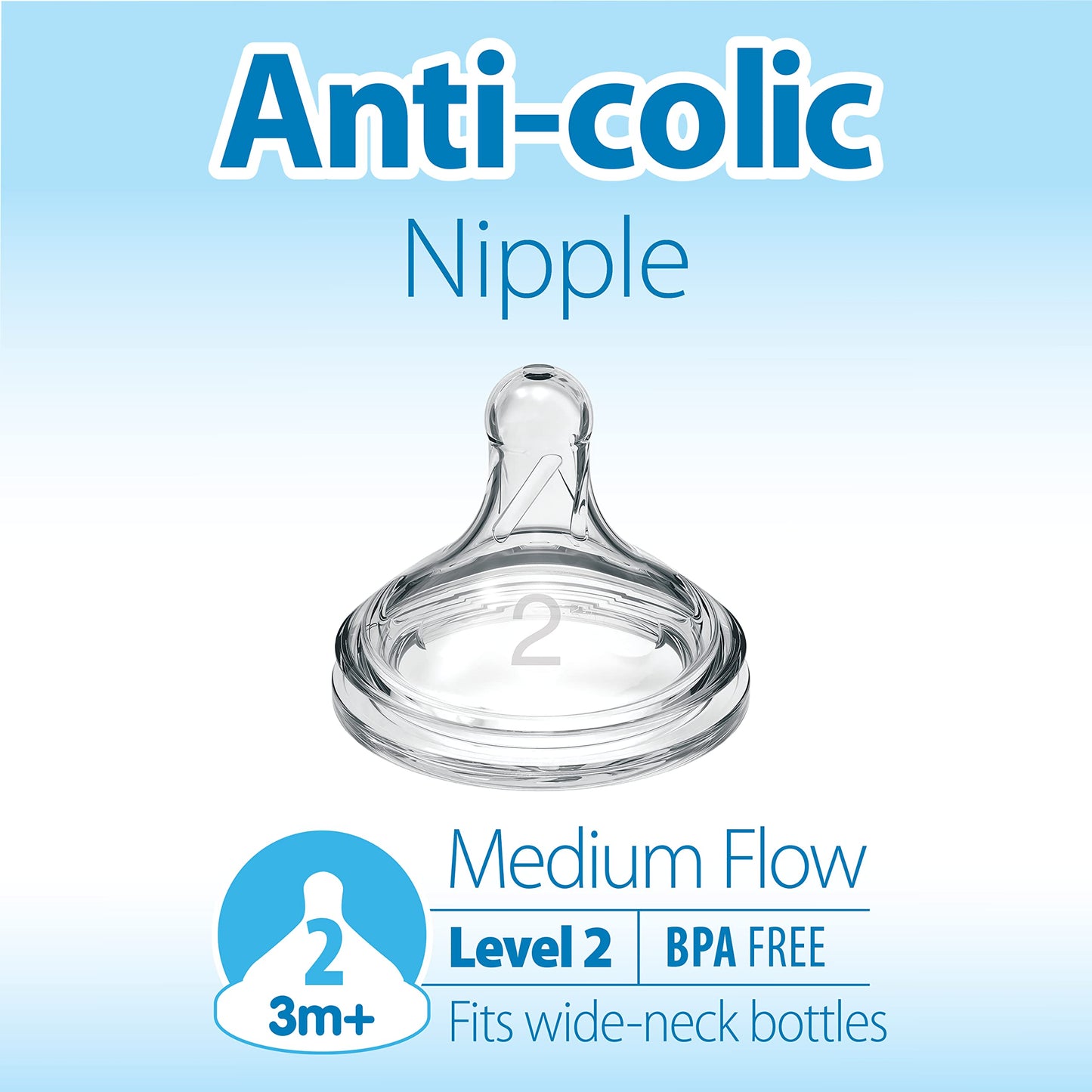 Dr. Brown'S Natural Flow Level 2, Wide-Neck Baby Bottle Silicone Nipple, Medium Flow, 3M+, 100% Silicone, 2 Count (Pack Of 1)