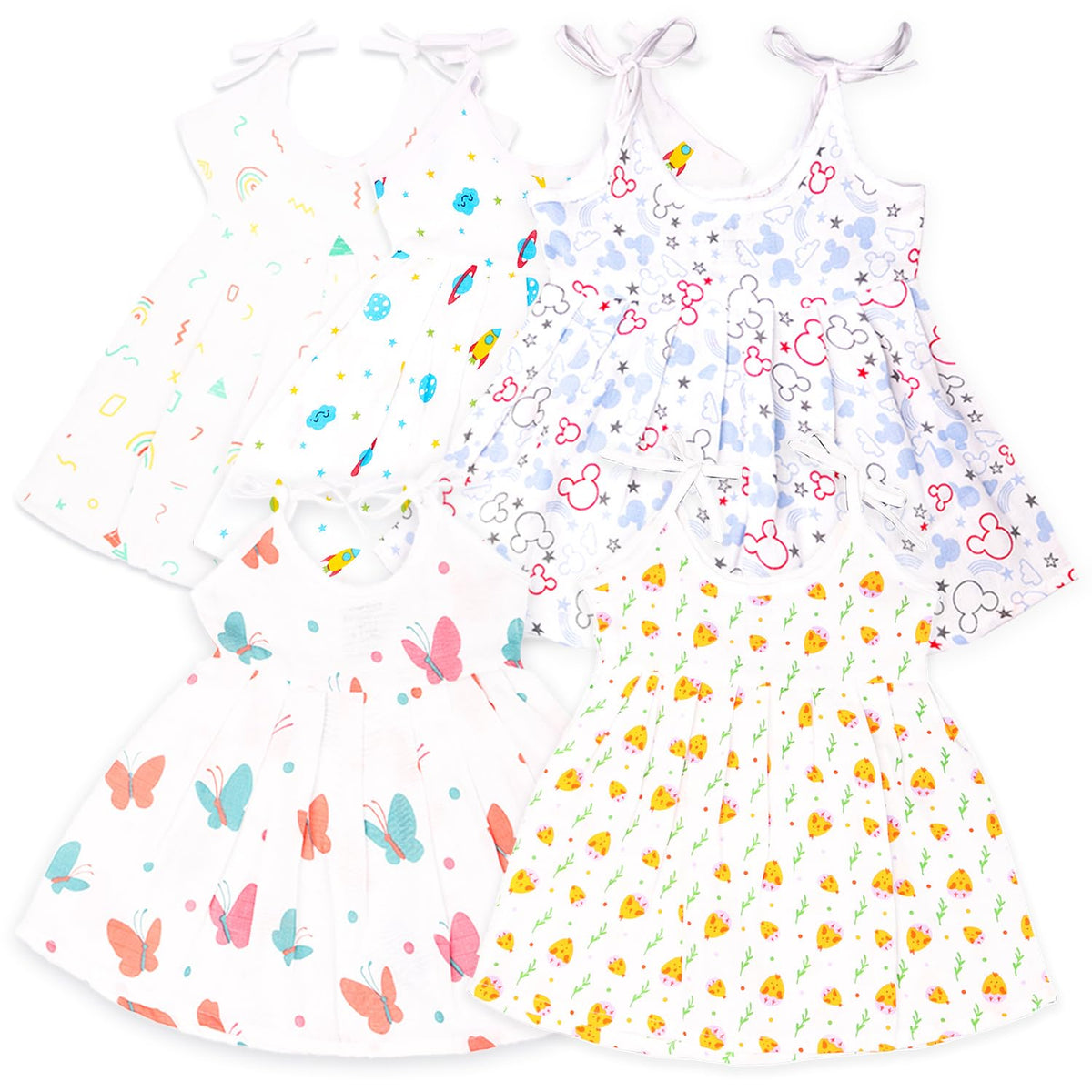 Kidbea Muslin Cotton Frock Cloth For Baby Girl | Butterfly | Mickey | Space | Rainbow | Cute Chick Print | For 3 To 6 Months| Pa