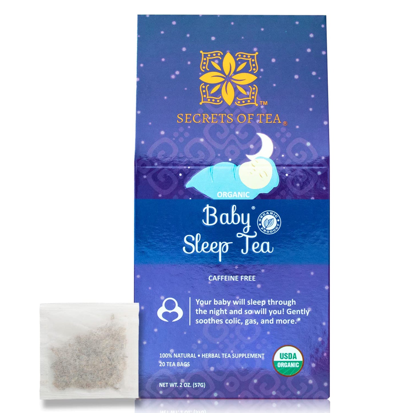 Secrets Of Tea Baby Sleep Tea- Organic Baby Comfort Tea - Gentle Soothing Herbal Blend for Infants - Caffeine-Free Natural Calm 