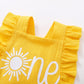 Shalofer Baby Girls One Year Old Outfits First Birthday Romper Cute Backless Ruffles Jumpsuit With Headband (Yellow-Sun,18-24 Mo