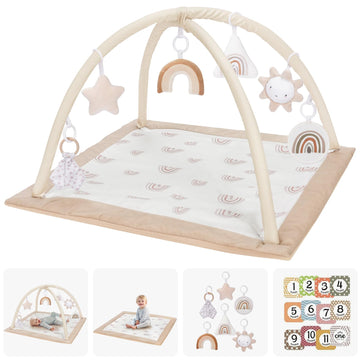 Washable Tummy Time Mat, Baby Play Gym With 6 Featured Toys And 12 Milestone Cards, Baby Gym For Infant & Toddler, Deluxe Larger