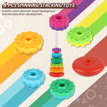 JUXUE Baby Spinning Stacking Toys for Toddlers 1-3, Rainbow Ring Stacker Montessori Toys for Babies 6-12 Months, 1 2 3 One Year
