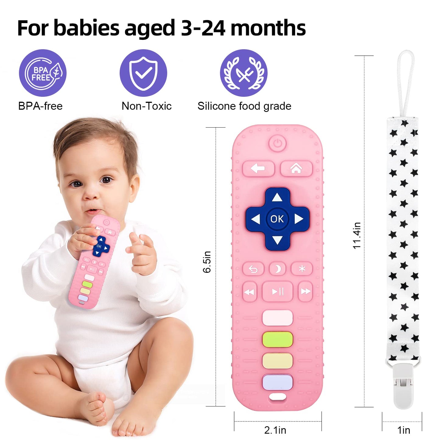 Chuya Silicone Remote Teethers Baby Teething Toys, TV Remote Teether for 3-6-12-18 Months Babies Infant Toddlers Baby Teething R