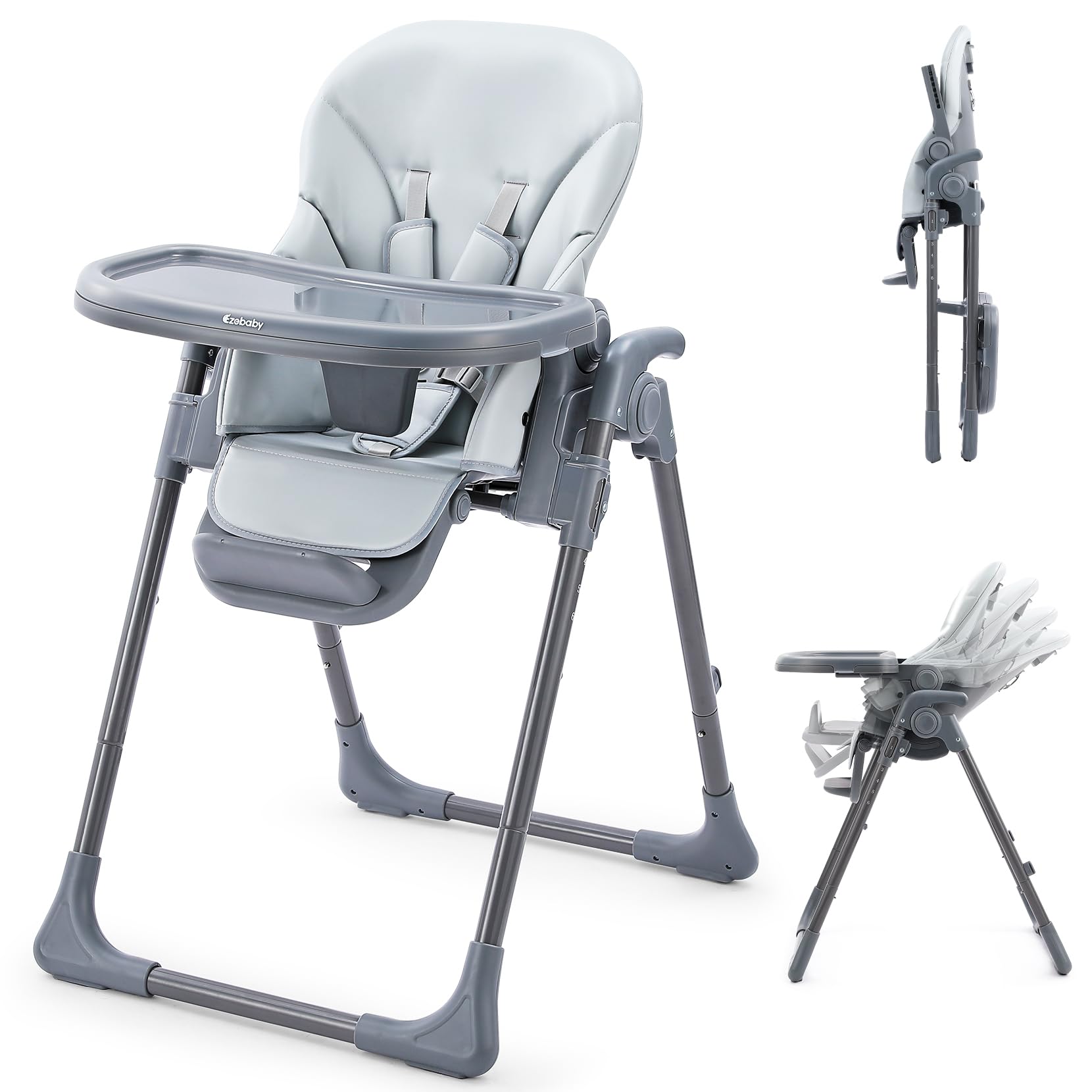 Ezebaby Foldable Baby High Chair-Portable High Chairs for Babies & Toddlers, Adjustable Height, Recline and Footrest, 5-Point Sa