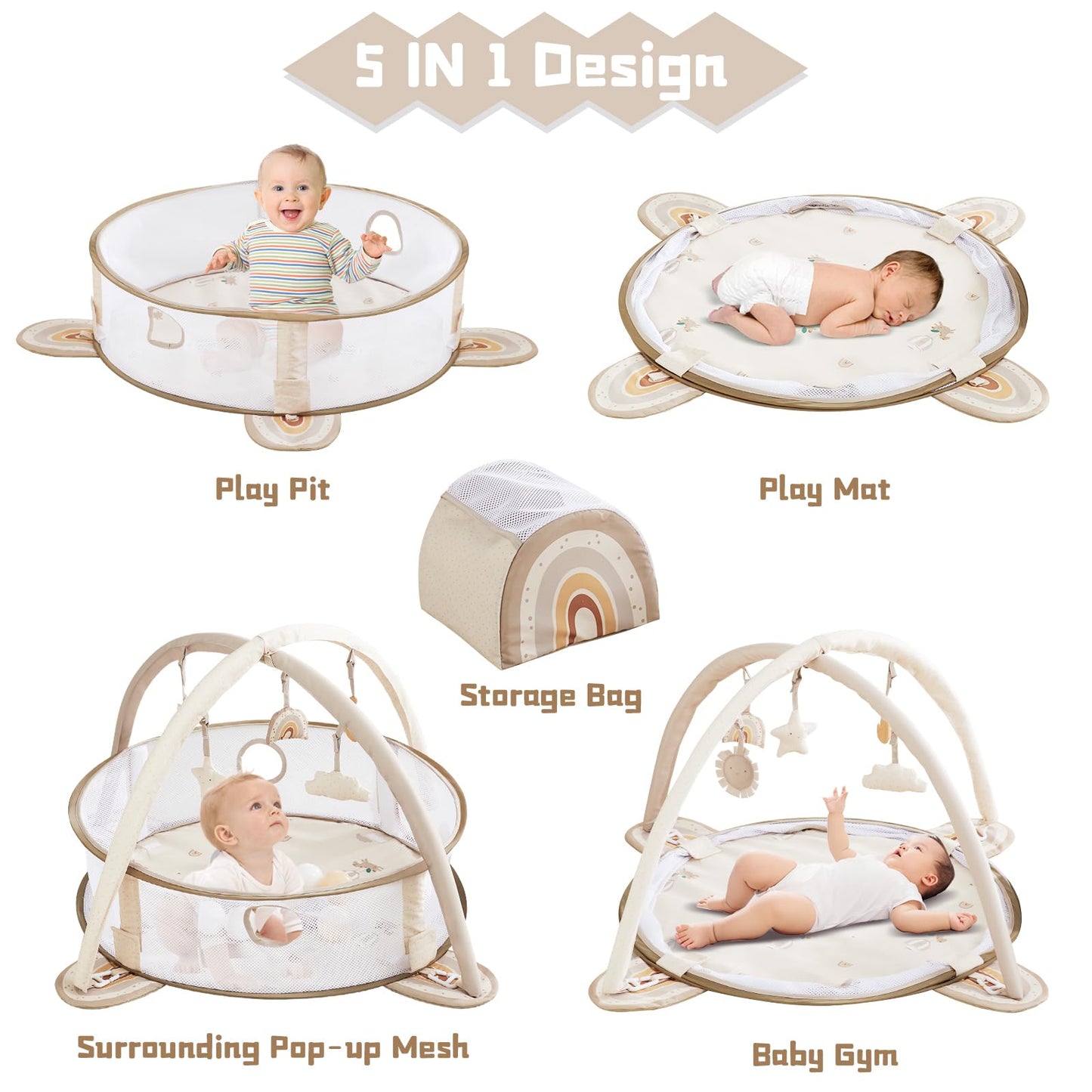 Beright 5-In-1 Baby Gym & Play Mat,Play Gym & Ball Pit With Sensory Toys For Newborn Infant Toddler To Develop Motor&Cognition,