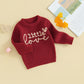 Girls Valentines Day Sweater Toddler Girl Valentines Day Outfit Little Love Embroidery Knit Pullover Sweatshirt Top(E-Red Little
