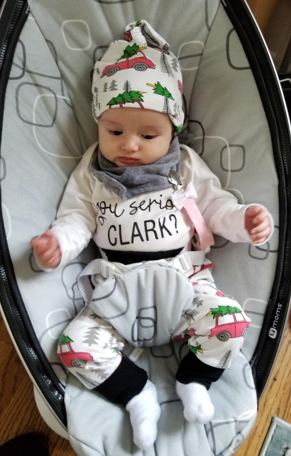 Family Christmas Newborn Baby Xmas Car Romper Pants+Xmas Hat Coming Home Outfits Set White