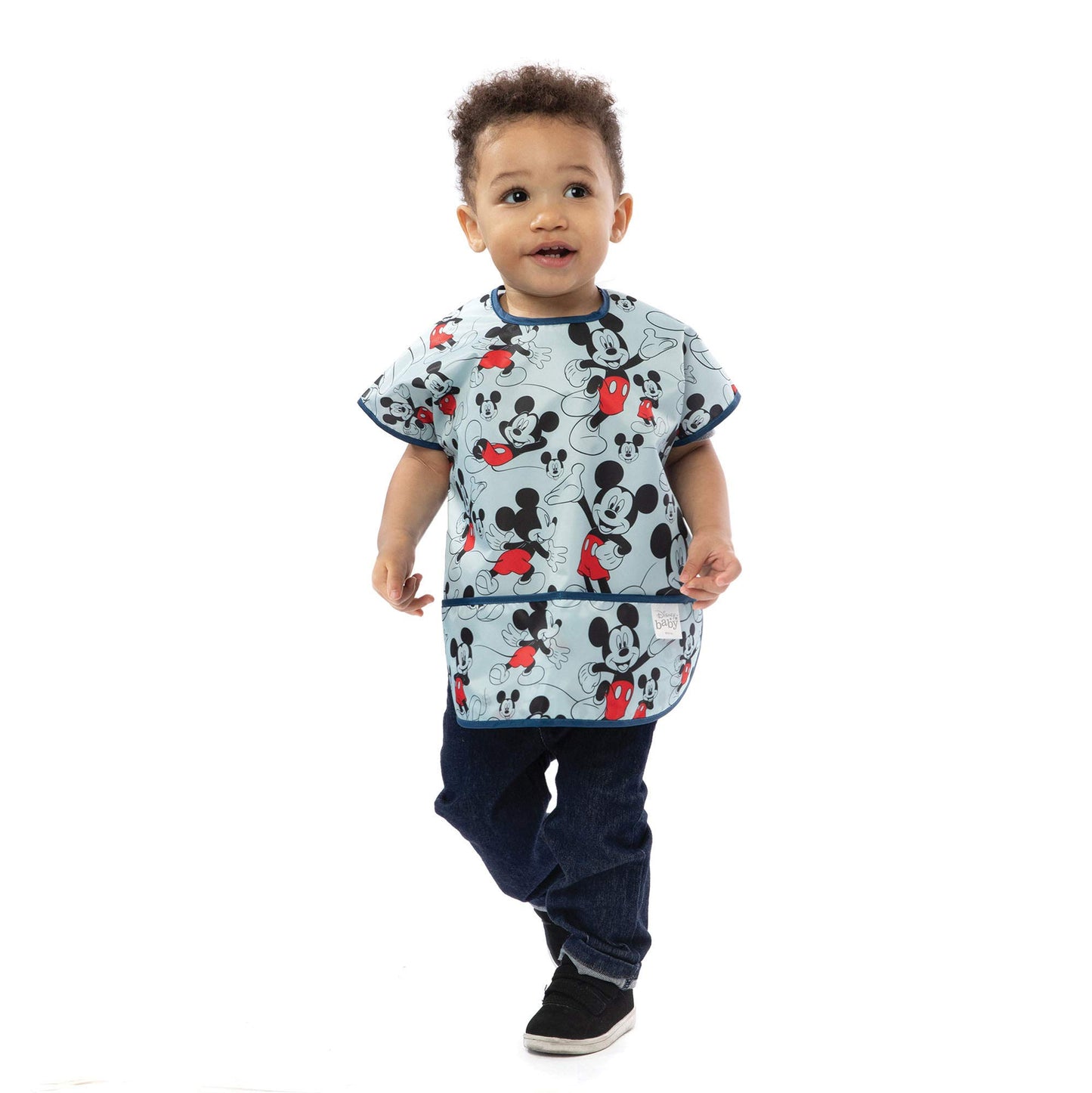 Bumkins Junior Short Sleeve Toddler Bib, Smock For Kids 1-3 Years, Waterproof Fabric, Disney Mickey Mouse Classic