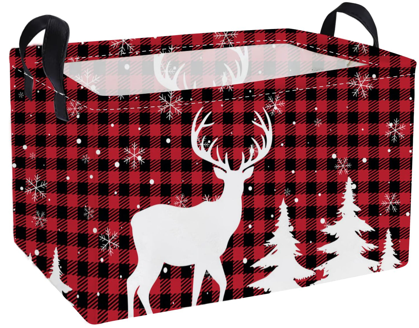 Essme Rectangular Christmas Basket,Cute Baskets Empty with Handles, Deer Basket Gifts for Kids Room Decor,Boys and Girls,Gift Bi