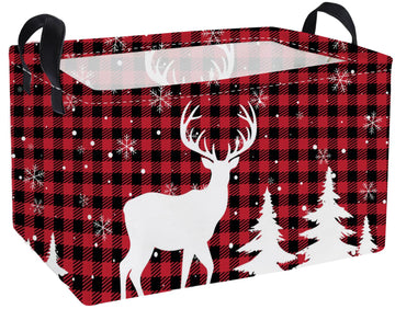 Essme Rectangular Christmas Basket,Cute Baskets Empty with Handles, Deer Basket Gifts for Kids Room Decor,Boys and Girls,Gift Bi