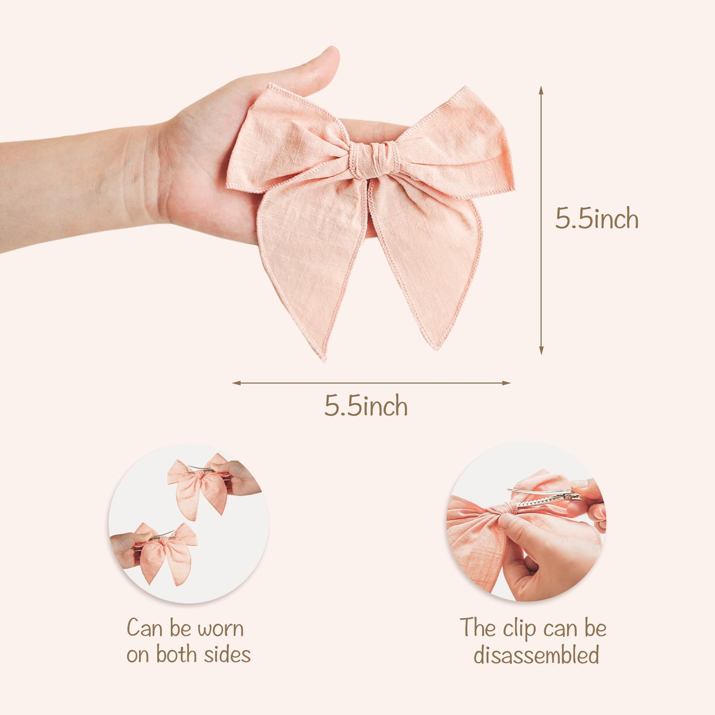 Niceye Fable Girls Hair Bows Cotton Linen Alligator Hair Clips Or Little Girls Toddlers Kids Neutral Handmade Hair Accessories -