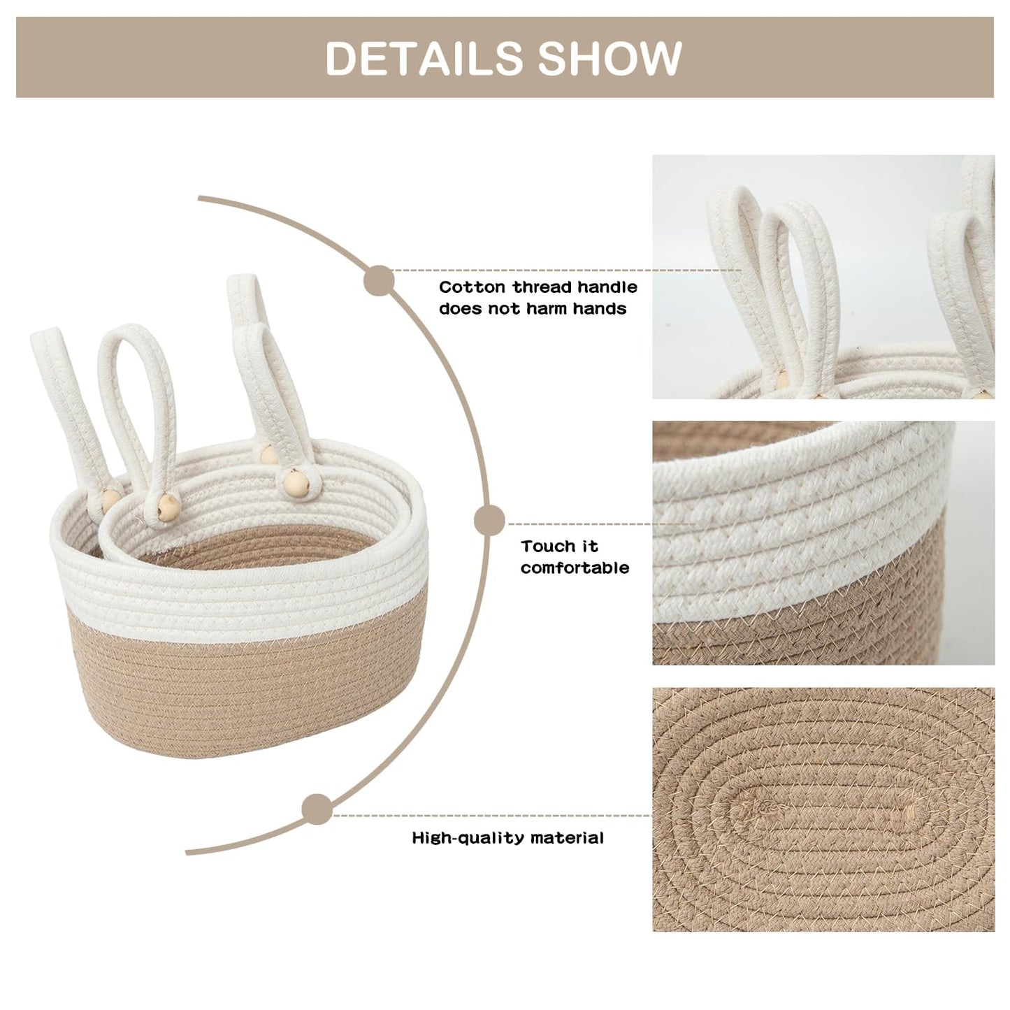 Yahuan Cotton Hanging Basket For Organizing Hanging Wall Basket With Handle For Wall Decor Bedroom Car Seat Back Stroller (Khaki