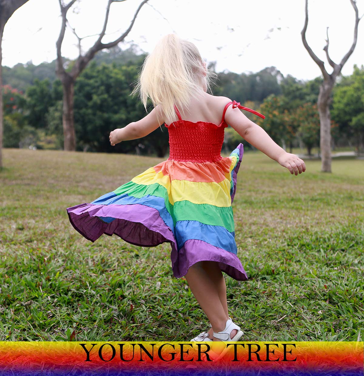 Younger Tree Toddler Baby Girls Rainbow Dress Princess Sleeveless Halter Beach Tutu Sundress (4-5T, Colours)