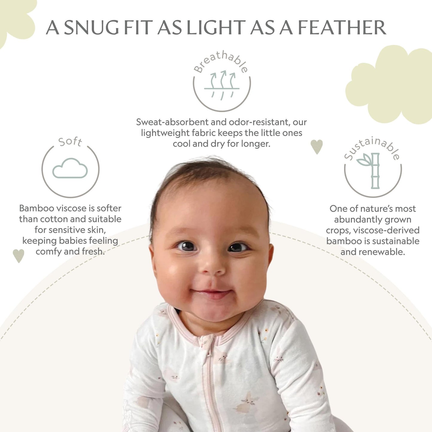 Bunny Footie For Baby - 95% Viscose From Bamboo, 5% Spandex - Soft Newborn Sleepwear, Baby Pajamas, Unisex Baby Clothes, Zipper