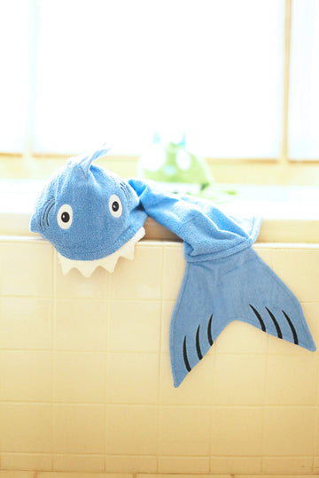 Yikes Twins Hooded Baby Towel For Kids 2-8 | Large 100% Cotton Baby Shark Towel For Boys Or Girls In Blue | Unisex Cute Shark Ba