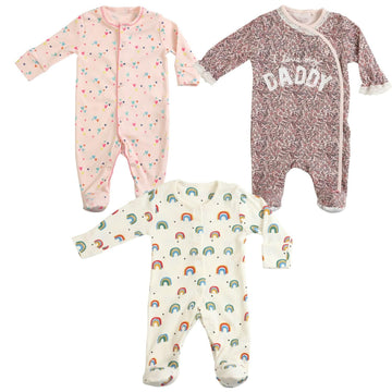 Little Peaches Newborn Baby Cotton Sleepsuits/Rompers/Bodysuits/Jumpsuits, Front Open, Snap Closure, Full Sleeves (01 Month, Ba